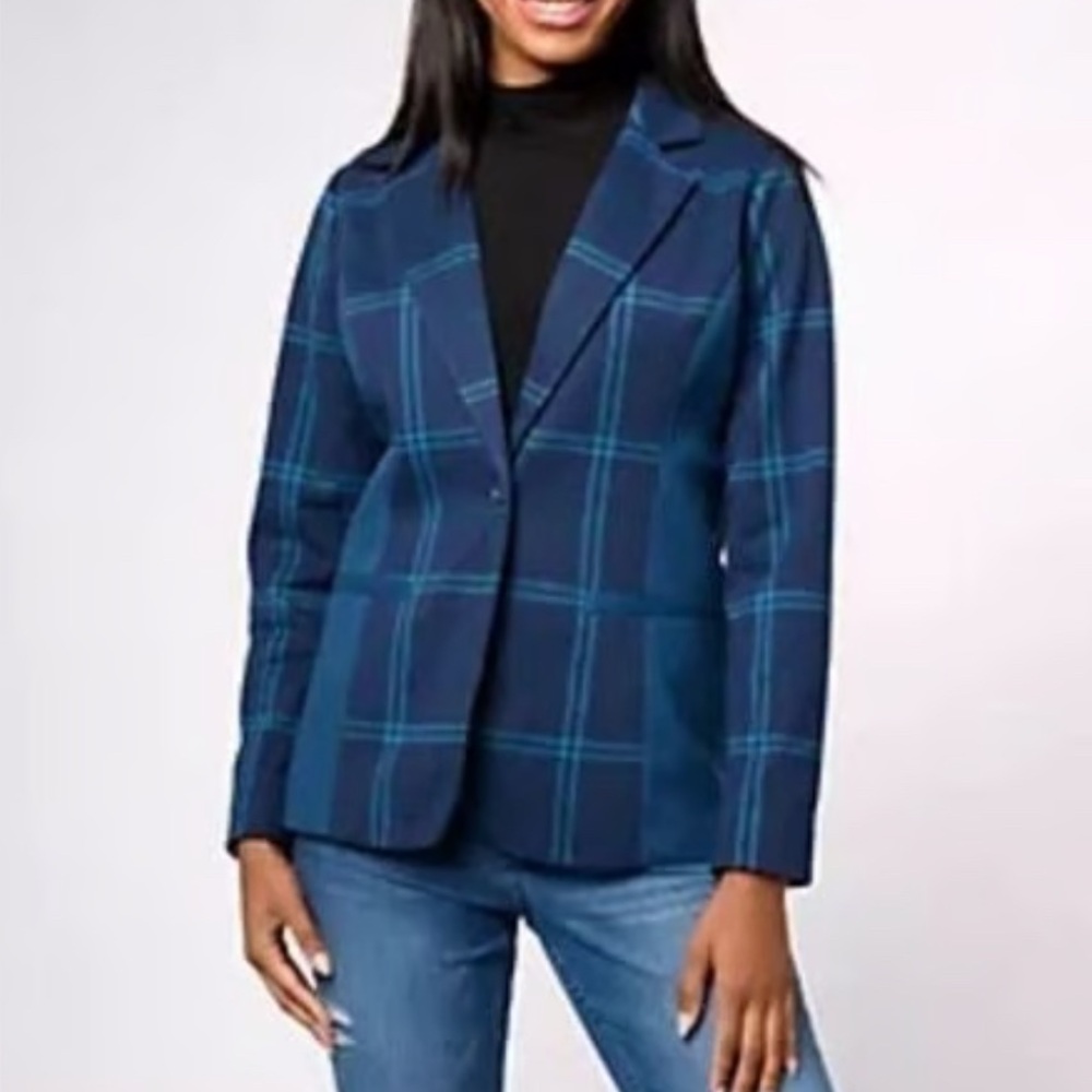 Isaac Mizrahi Navy Checkered Blazer